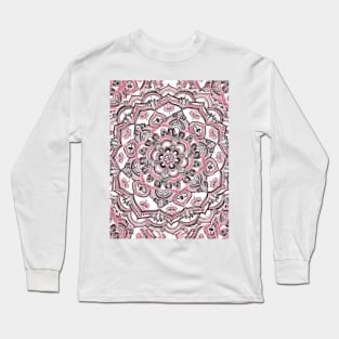 Magical Mandala in Monochrome + Pink Long Sleeve T-Shirt